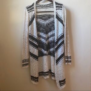 Black and White Striped Tassel Cardigan
